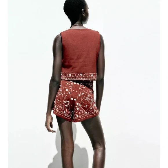 Zara Embroidered Mirror Shorts - Picture 5 of 12